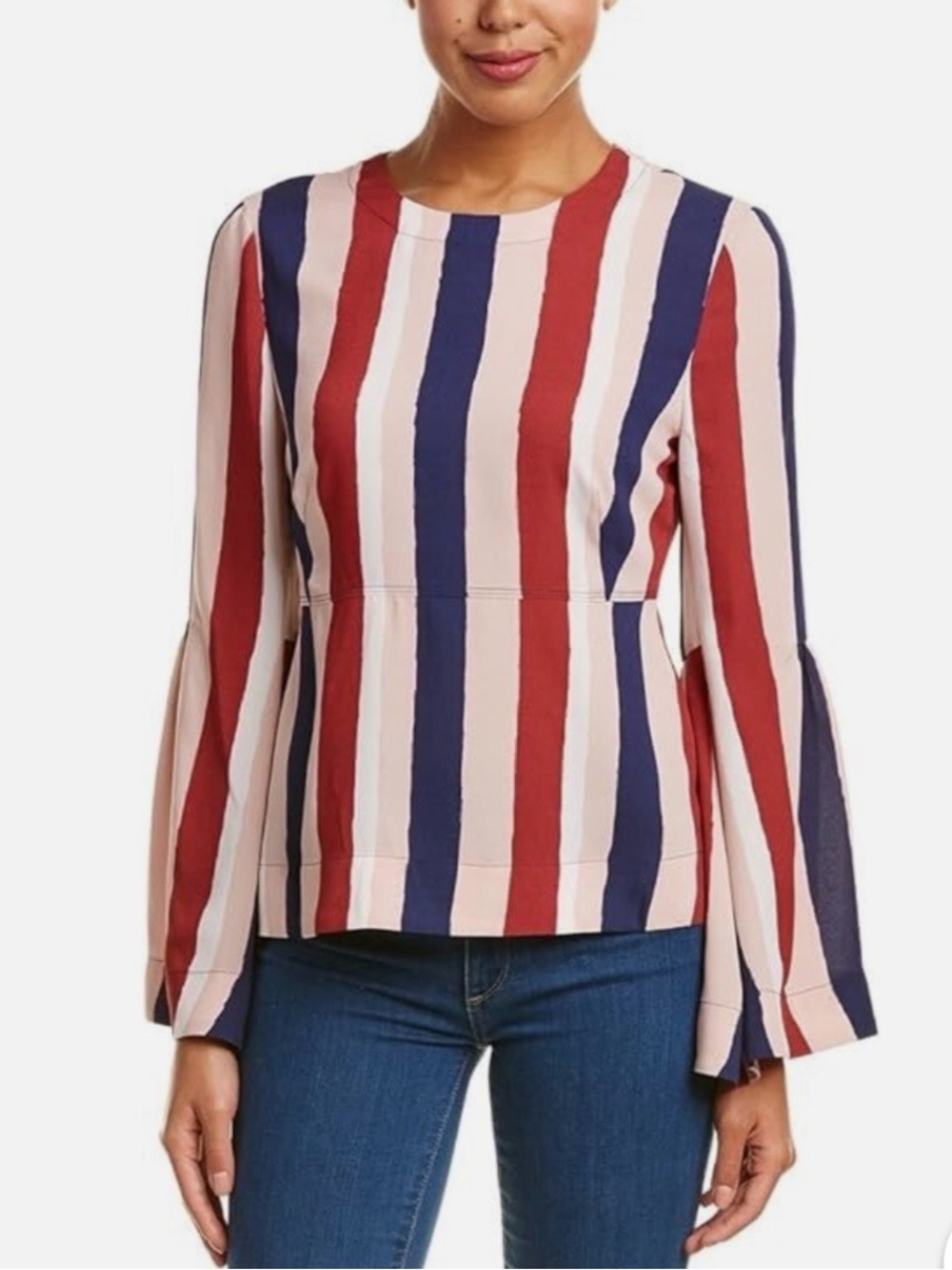 BCBGMaxAzria Flattering Striped Long-Sleeve Top With Bell Sleeves-LIKE NEW